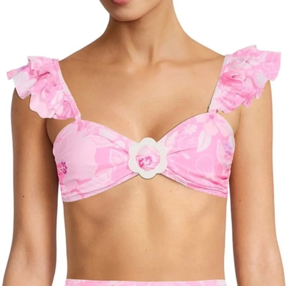 No Boundaries Ruffle Strap Floral Bandeau Swim Top - Picture 1 of 7